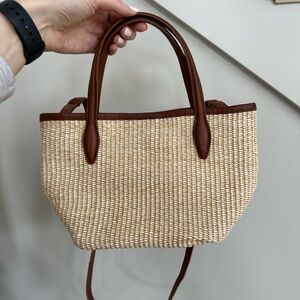 Madewell the Mini Shopper Tote in Leather-Trimmed Straw